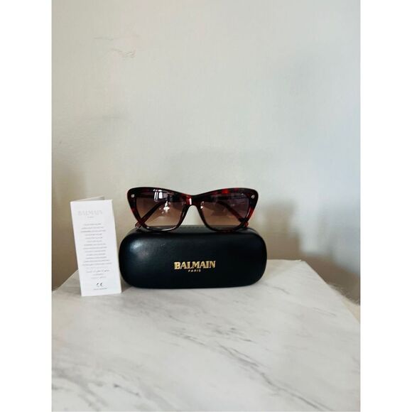 BALMAIN 56mm Modified Cat Eye Sunglasses, Polarized, Designer, Red Tortoise, NWT - Picture 12 of 16